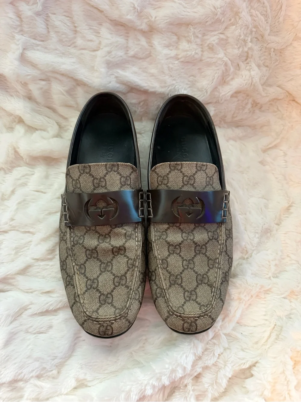 Gucci Brown GG Supreme Canvas Leather Bit Loafers